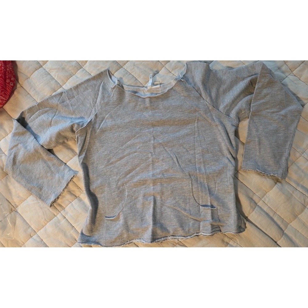 Y2k Distressed  Sweater Raw Hem Cotton Blend Gray L Boho Y2K Grunge‎